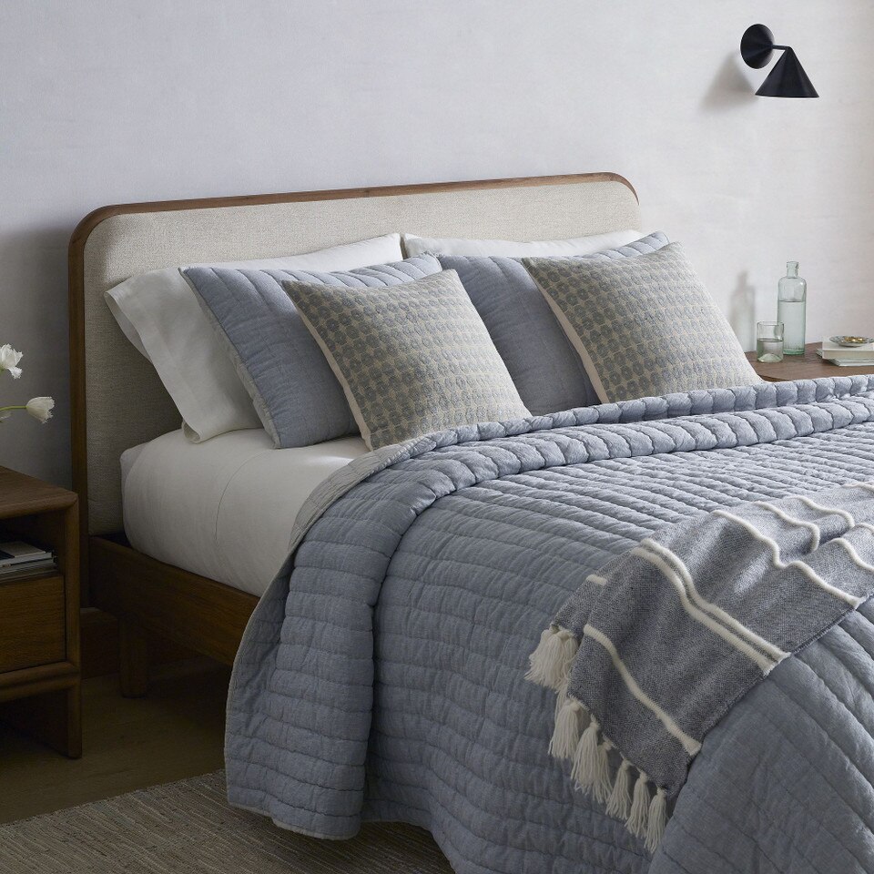 European Flax Linen Cotton Pick Stitch Bedspread & Pillowcases